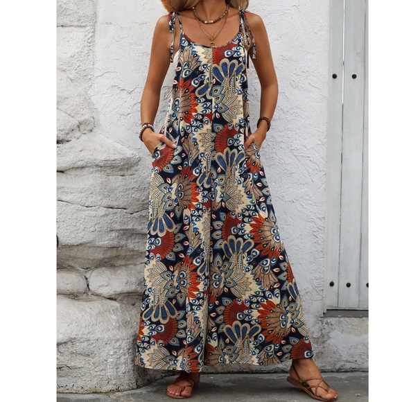 Boho Floral Print Wide leg Cami Jumpsuit - Picture 1 of 6